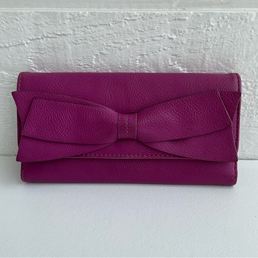 Nine West Pink Purple Bow Wallet Pocketbook Organizer Barbie Vegan Faux Leather